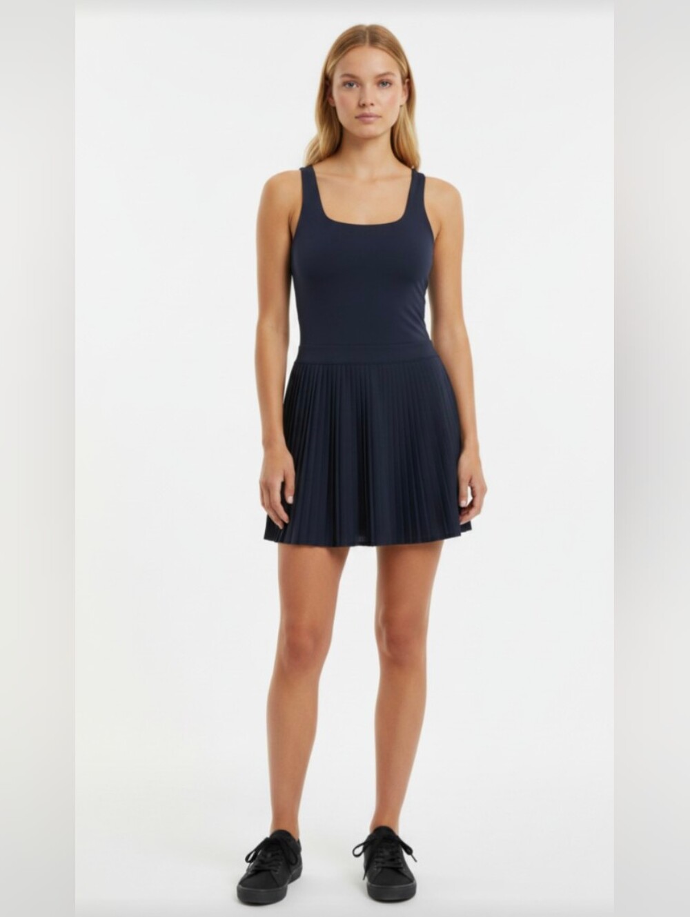 ALL IN MOTION! NAVY BLUE PLEATED SKIRT LYCRA STRETCH TENNIS, SPORTS DRESS! SZ S